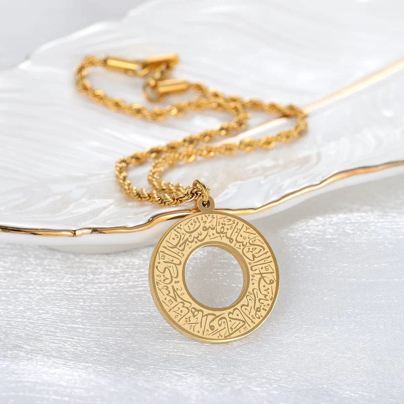 Round Arabic Engraved Pendant Necklace | Islamic Jewelry