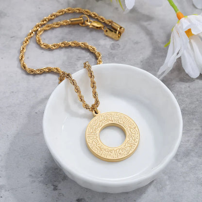 Round Arabic Engraved Pendant Necklace | Islamic Jewelry
