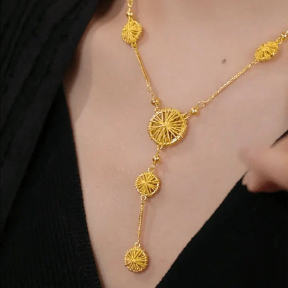 Gold Circle Tassel Necklace | 14K Gold Pendant Jewelry