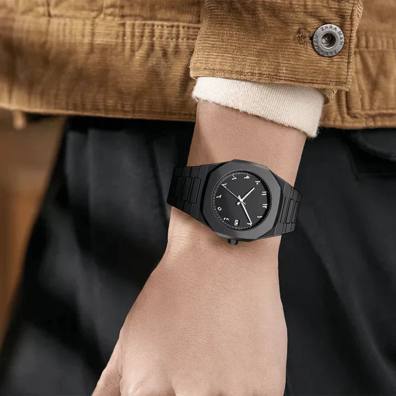 Stainless Steel Arabic Dial Quartz Watch for Men